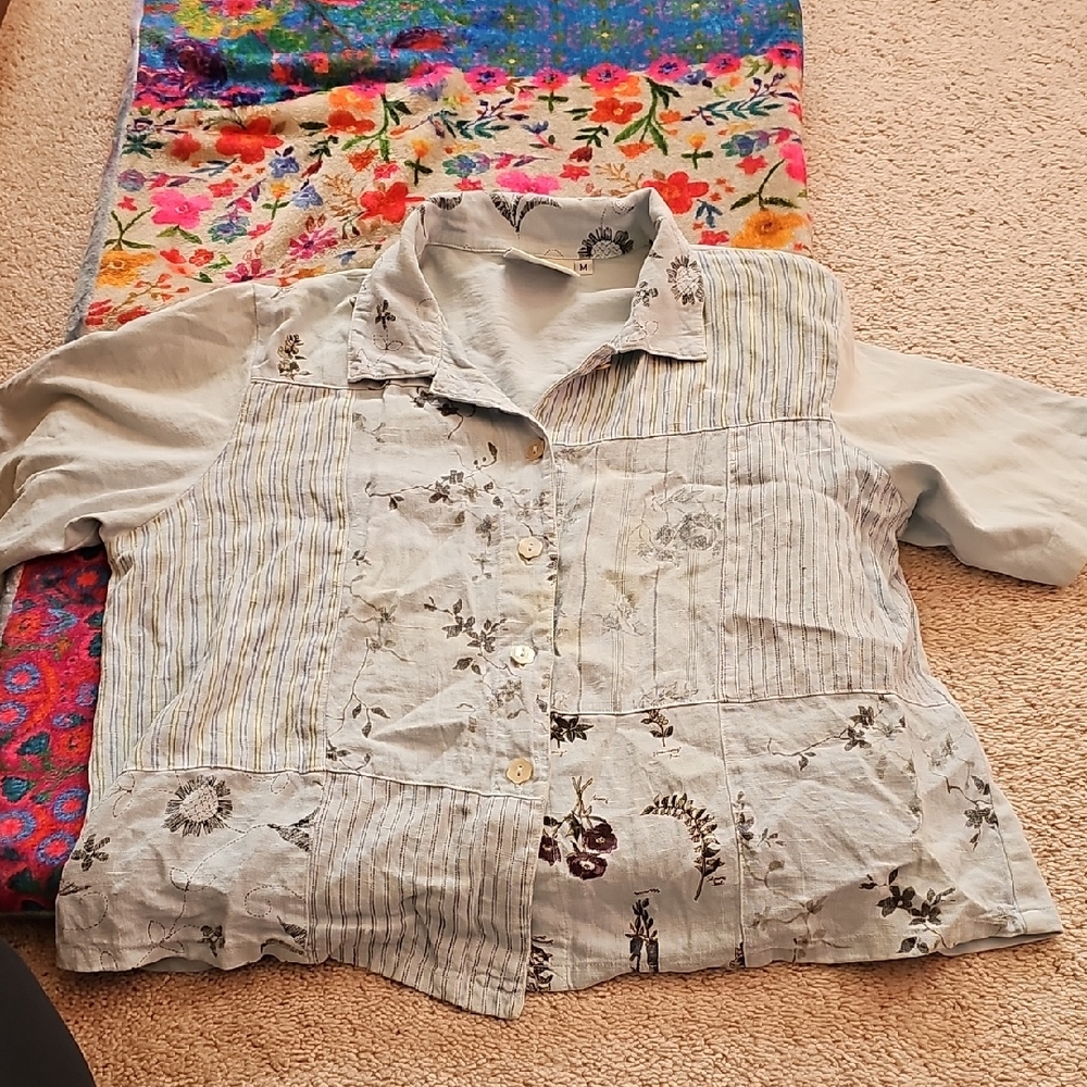 Vintage 90's Produce Studio Light Blue Patch Work Top